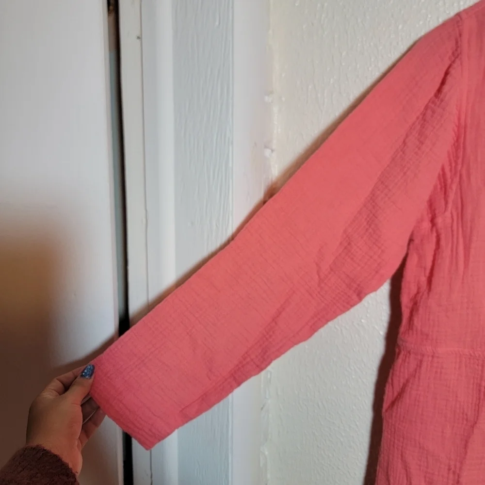 PureJill Muslin Cotton Button Down Tunic sz XS Coral Lagenlook Minimal Coastal